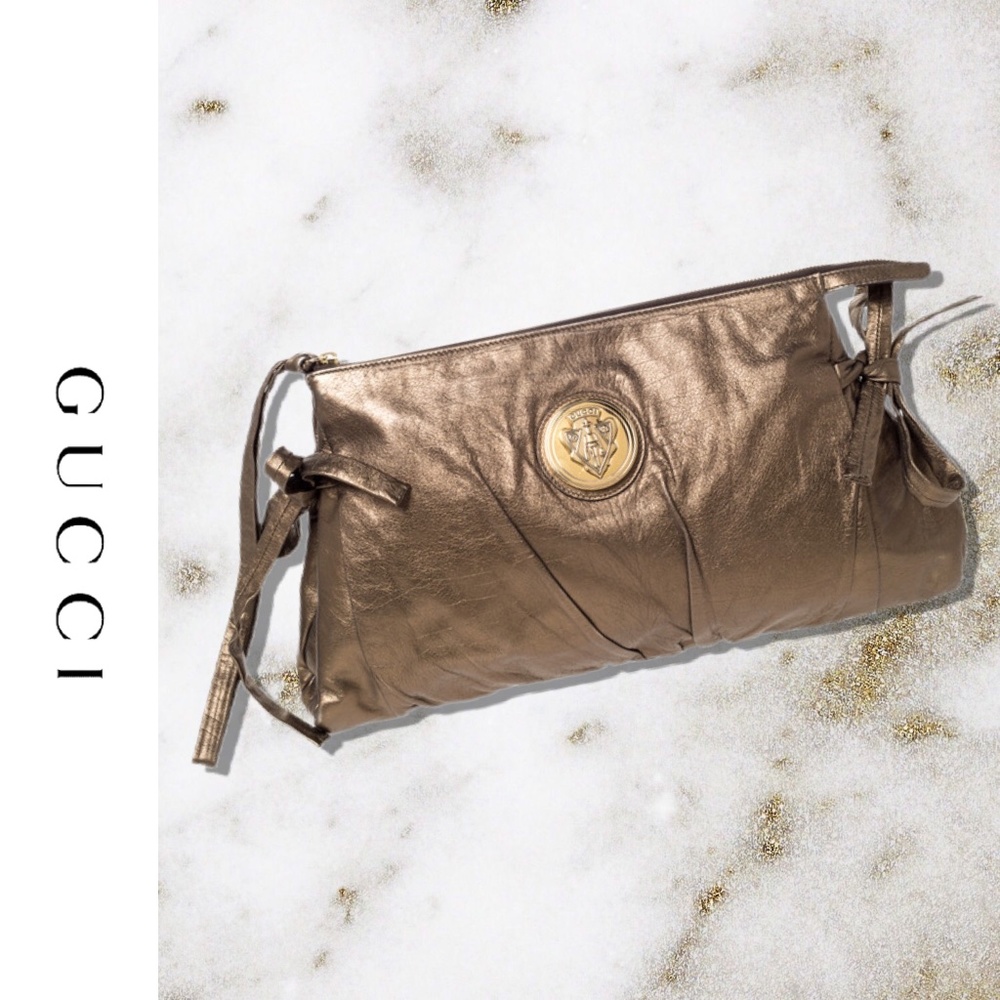 Gucci Gold Leather Hysteria Clutch Bag